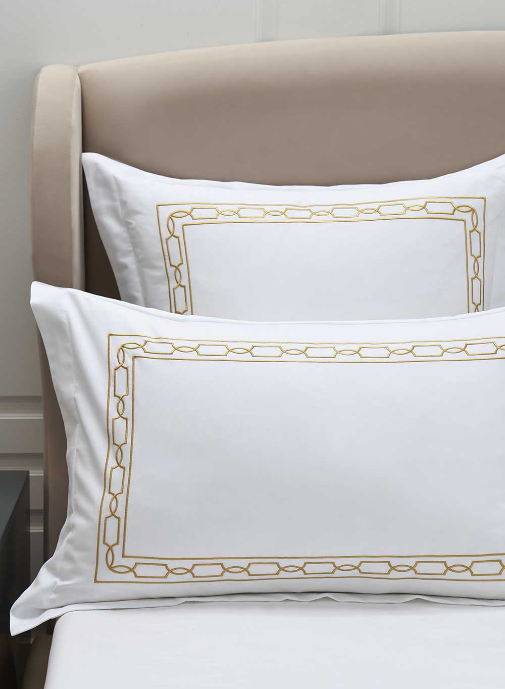 To create the hotel style bed - Hamilton is an embroidered border on 300tc Cotton sateen. A stylish and timeless look for your bedroom.